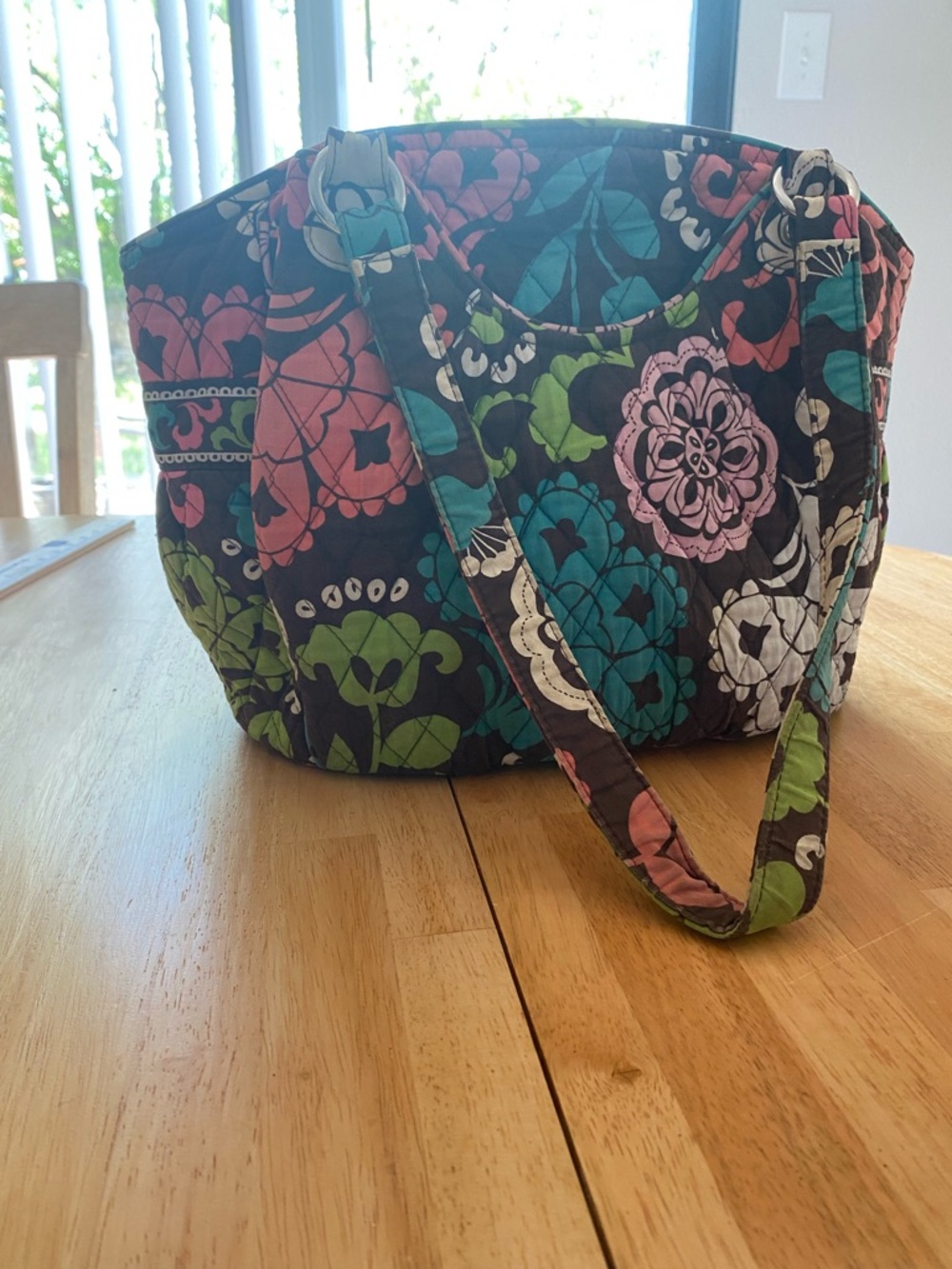 Vera Bradley Lola Quilted Floral Large Shoulder Purse in Brown and Pink - Picture 4 of 16